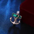 Classic naval style anchor brooch with green crystal and sparkling rhinestone for men coat. - Green (7124)