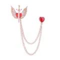 Elegante broche corazón rojo espada alas de ángel con cadena doble borla moda metal. - Dorado