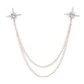 Crystal starburst collar chain brooch, elegant rose gold double layer shirt collar pin fashion. - Gold (White Rhinestone)