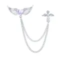 Broche de cadena doble cruz borla corazón ala de ángel cristal plateado joyería mujer - Plateado