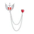 Broche de corazón rojo espada alas de ángel con doble cadena plata accesorio moda - Plateado