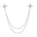 Silver crystal starburst collar chain brooch, stylish double chain shirt pin jewelry for men and women - Silver (White Rhinestone)