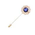 Elegante broche retro dorada con cristal azul y pedrería para trajes y abrigos de hombre. - Sin Cadena / Azul