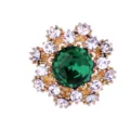 Goldfarbene Blumen-Strass-Brosche mit grünem Mittelkristall als Reißnadel-Anstecknadel für Anzüge. - Grün (Goldbasis)