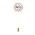 Exquisito broche de solapa floral retro dorado con pedreria brillante y cristal fino - Sin Cadena / Blanco
