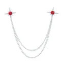 Silver Starburst Collar Pin Double Chain Red Rhinestone Lapel Chain Shirt Collar Accessory - Silver (Red Rhinestone)
