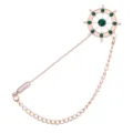 Gold tone ship wheel stick pin brooch with green rhinestones and chain for men suit accessories. - Rudder (Green Rhinestone) / Gold