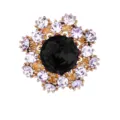 Korean fashion mini brooch black crystal rhinestone flower lapel pin suit collar accessory - Black (Gold Base)