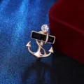 Classic nautical anchor brooch pin featuring black crystal and clear rhinestone for men coat. - Black (7124)