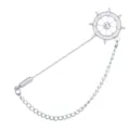 Silver ship wheel brooch with pink rhinestones and chain link suit lapel pin accessory - Rudder (White Rhinestone) / Silver