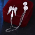 Broche homme ange ailes gland strass mode vintage costume veste badge accessoire chic - Argent