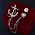 Broche de borla de ancla de diamantes de imitación de plata para hombre traje chaqueta - Plateado