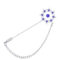 Silver ship wheel lapel pin with blue rhinestones, stylish men's suit collar chain brooch. - Rudder (Royal Blue Rhinestone) / Silver