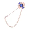 Broche épingle vintage dorée avec strass cristaux bleus et chaîne à franges. - Bleu (Avec chaîne)