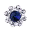 Elegant blue crystal flower brooch lapel pin with sparkling pink rhinestones for suit collar. - Navy Blue (Silver Base)