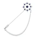 Men silver ship wheel lapel pin brooch with chain dark blue crystal suit accessories. - Rudder (Ink Blue Rhinestone) / Silver