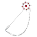 Men's Silver Ship Wheel Lapel Pin with Red Rhinestones and Chain Suit Brooch Accessory - Rudder (Red Rhinestone) / Silver
