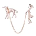 Gold Woman Walking Dog Brooch Alloy Chain Animal Lapel Pin Coat Badge Jewelry Gift - Gold