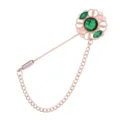 Broche épingle de revers vintage dorée avec cristaux verts et chaîne suspendue. - Vert (Avec chaîne)