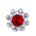 Korean fashion mini red crystal flower brooch, sparkling rhinestone lapel pin for suit collar. - Red (Silver Base)