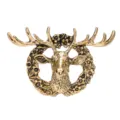Vintage 3D deer head brooch pin, antique gold alloy wreath badge for suit jacket accessories - Antique Gold