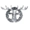 Vintage silver deer head brooch detail, retro elk lapel pin for suit jacket accessory. - Antique Silver
