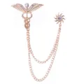 Broche de cadena doble con diamantes de imitación de serpiente caduceo dorado vintage - Dorado con sol pequeño / Dorado
