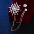 Broche de estrella de diamantes de imitación con cadena borla traje cuello pin lujo hombre - Estilo Dorado + Strass Pequeño / Dorado