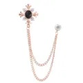Roségold Kreuz Brosche mit Doppelkette und funkelnden Strasssteinen für stilvolle Looks. - Goldene Basis Schwarzer Strass