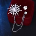 Broche de cadena de estrella estrás cristal hombre traje solapa joya de moda - Estilo Plateado + Strass Pequeño / Plateado