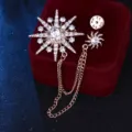 Broche estrella de estras exquisito con doble cadena borla para traje de hombre solapa - Estilo Dorado + Sol Pequeño / Dorado