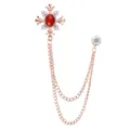 Modische Retro Kreuz Brosche mit doppelten Quastenketten Strass Kragennadel fuer Damen. - Gold / Rot