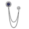 Vintage retro court style tassel chain lapel pin men suit decorative brooch crystal jewelry - Gun Black Deep Blue Rhinestone
