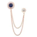 Retro Hofstil Roségold Doppelkette Brosche mit blauem Kristall für Herren Anzugnadel - Gold Dunkelblau Zirkonia