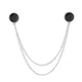 Double chaîne strass pince de col chemise accessoire mode broche métal argenté pour femmes. - Style Zirconium Noir / Argent