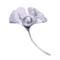 Silver ginkgo leaf brooch with pearl, elegant botanical design apparel accessory for women and men. - Ginkgo Leaf Style (1445) / Silver (With Pearl)