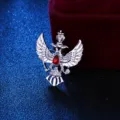 Herren Vintage silberner doppelköpfiger Adler Brosche Anstecknadel mit rotem Strass Krone Anzug - Silberne Basis Roter Strass (Klein)