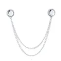 Broche double chaine argente pour col de chemise avec strass de cristal tendance - Style Strass Blanc / Argent