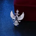 Metall Doppeladler Brosche mit dunklem Strass Kristall fur Herren Anzug Jacke Anstecknadel - Silberne Basis Blauer Strass (Klein)
