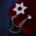 Broche de estrella de seis puntas con pedrería para hombre, cadena de borlas plateada. - Estilo Diamante Pequeño / Plateado