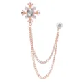 Roségold Kreuz Brosche mit doppelten Ketten und Strasssteinen, edle Kragennadel für Unisex. - Gold / Weißer Zirkonia