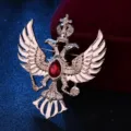 Goldener doppelköpfiger Adler Brosche mit rotem Edelstein Krone Anstecknadel für Herren - Goldene Basis Roter Strass (Groß)