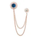 Spilla Vintage con Catena e Nappe Oro Rosa e Cristallo Blu per Abito da Uomo - Oro Strass Blu Pavone