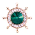 Gold tone ship steering wheel brooch pin with green crystal and clear rhinestones for men suits. - Gold / Green