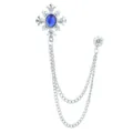 Silberfarbene Kreuz Quaste Kragennadel mit blauem Strass, Vintage Goth Broche für Hemd Unisex. - Silber Basis Blauer Stein