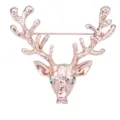 Roségoldene Hirsch Kopf Brosche mit grünen Kristall Augen Weihnachts Elch Tier Anstecknadel - Roségold