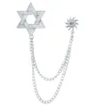 Elegante broche de estrella de David de diamantes de imitación con cadenas dobles y sol - Estilo Colgante de Sol / Plateado