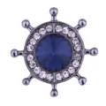 Men's Nautical Ship Wheel Brooch Navy Blue Crystal Rhinestone Suit Collar Pin Badge - Dark Blue Rhinestone on Gun Black Base