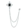Silberne Kreuz Brosche mit schwarzem Stein und doppelten Quastenketten, Kragennadel. - Silberne Basis Schwarzer Strass