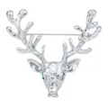 Silberfarbene Hirschkopf Brosche mit Kristall Augen Elch Anstecknadel fur Winter. - Silber